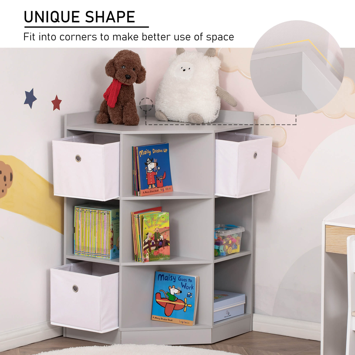 HOMCOM Kids Corner Storage Cabinet with 9 Compartments, Drawers & Anti-Tipping Hardware – Bedroom & Playroom