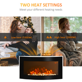 HOMCOM Wall Mounted Curved LED Electric Fireplace Heater with 7 Flame Colours & Side Lights