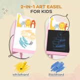 AIYAPLAY 2-in-1 Kids Easel with Whiteboard, Chalkboard & Storage Boxes – Children's Art Easel, Pink