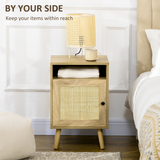HOMCOM Rattan Nightstand with Cabinet and Shelf – Bedside, Side or Telephone Table, Natural