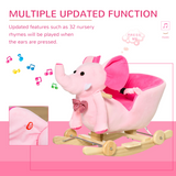 HOMCOM 2-in-1 Baby Rocking Elephant Ride-On with Wheels and 32 Nursery Rhymes – Toddler Rocker, Pink