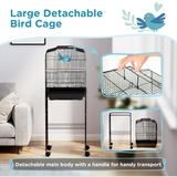PawHut Bird Cage for Budgies, Finches, Canaries & Parakeets with Stand, Wheels & Slide-Out Tray – Black