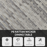 Outsunny Rattan Outdoor Dining Table for 4 with Wood-Plastic Composite Top – Patio Garden Furniture, Grey