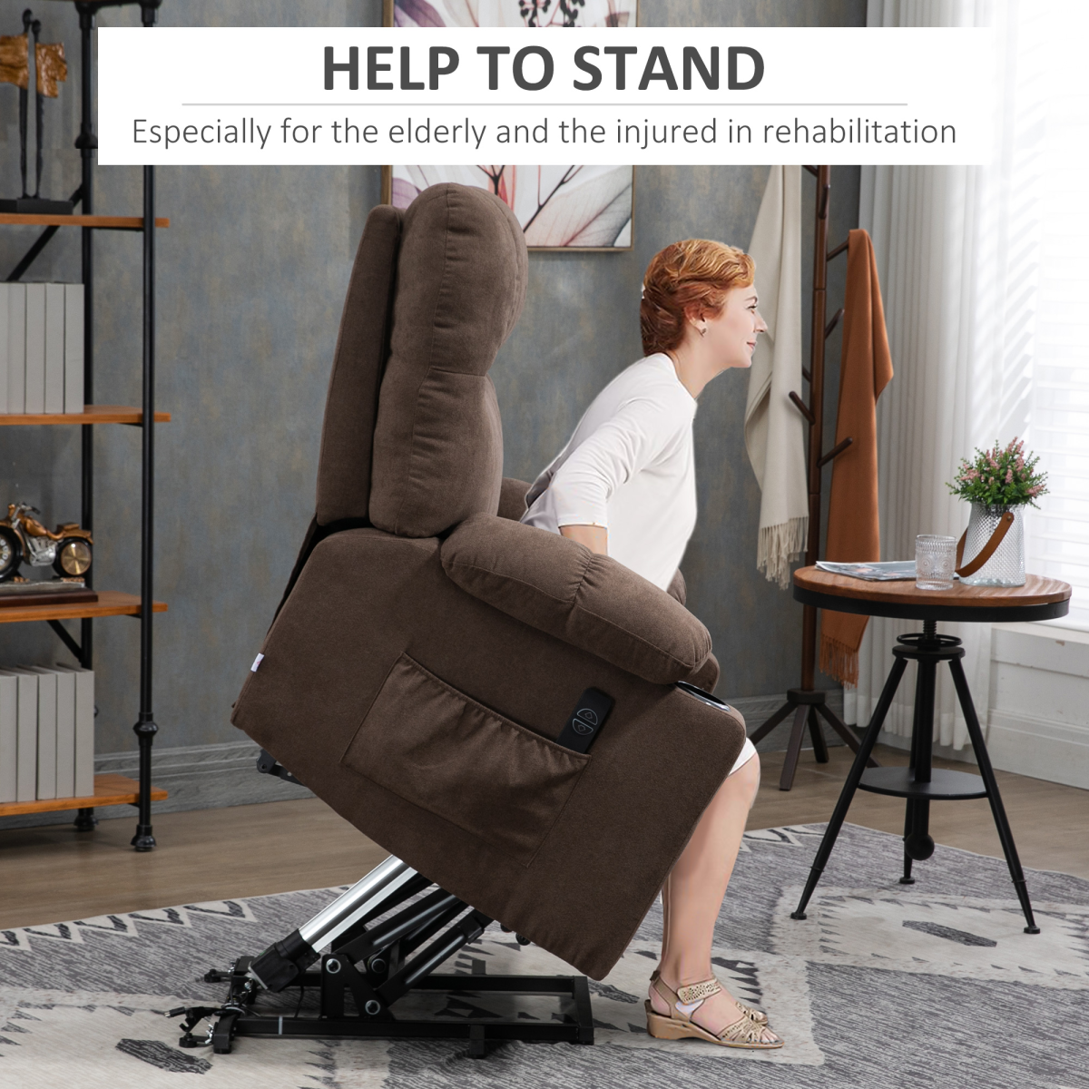 HOMCOM Heavy Duty Riser and Recliner Lift Chair with Cup Holders for the Elderly, Brown
