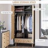 HOMCOM Wood Grain Wardrobe Cabinet with Hanging & Shelf Storage – Grey & Oak, 90 x 50 x 190cm