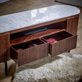 Opal Mango Wood TV Cabinet with Real Marble Top & Metal Legs – Handmade Media Unit