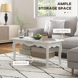 HOMCOM Modern Coffee Table with Magazine Shelf and Curved Legs – Lightweight Living Room Table, White