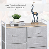 HOMCOM 5 Drawer Fabric Storage Unit with Metal Frame, Wood Top and Adjustable Feet – Bedroom Linen Chest