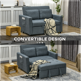 HOMCOM Click-Clack 2 Seater Sofa Bed with Cushions & Side Pockets – Space-Saving Guest Settee, Grey