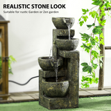 Outsunny 4-Tier Stone-Look Garden Water Fountain with Pump & Adjustable Flow – Cascading Resin Water Feature