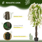 HOMCOM Artificial Realistic White Wisteria Tree Faux Decorative Plant, 160cm