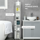 kleankin Freestanding Bathroom Cabinet with 3 Open Shelves and 3 Cupboards – Slim Storage, White