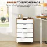 Vinsetto Mobile Filing Cabinet with 5 Drawers and Lockable Wheels – Home Office Storage Unit, Oak