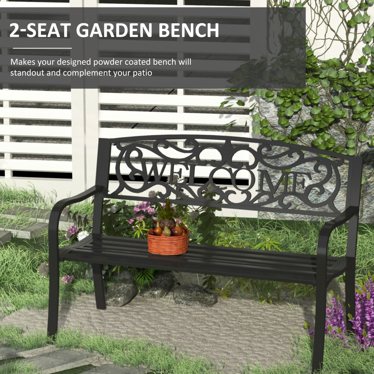 Outsunny 2-Seater Steel Glider Bench with Breathable Mesh Seat – Garden & Patio Seating, 126 x 60 x 85 cm, Black