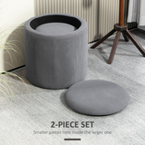 HOMCOM Fabric Storage Ottoman Set of 2 with Removable Lids – Nesting Footstools, Corduroy, Light Grey