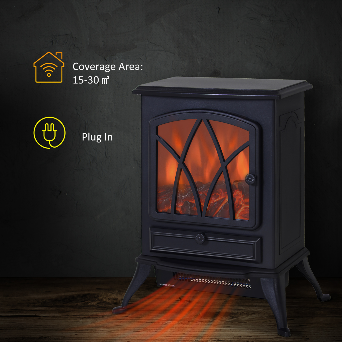 HOMCOM 1850W Freestanding Electric Log Burner Stove with Flame Effect – No Chimney Needed, Black