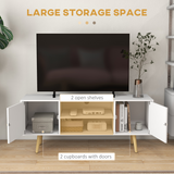 Minimalist TV Stand with Cable Management & Solid Wooden Legs – Scandi Living Room Storage, White