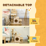 PawHut 4-Step Dog Stairs for Bed with Cat House & Detachable Cover – Pet Steps, Beige