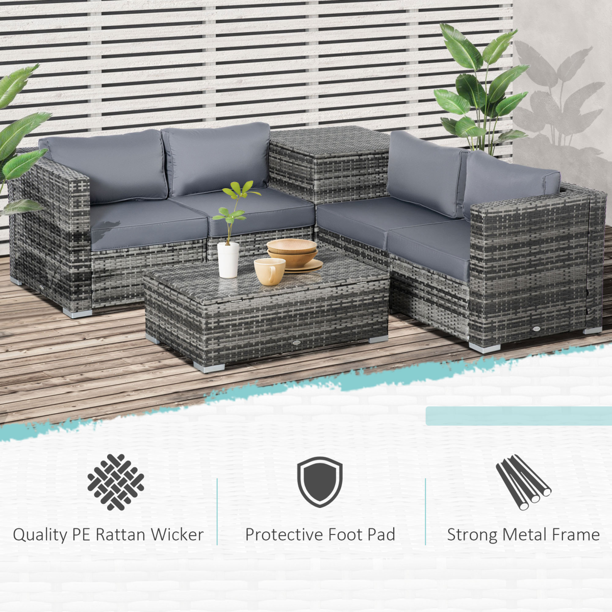 Close-up of the rattan weave on the Outsunny corner sofa set