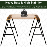 HOMCOM Steel Saw Horse Set of 2 with Non-Slip Platform – Foldable Trestles for DIY, 125kg Load, Black/Yellow