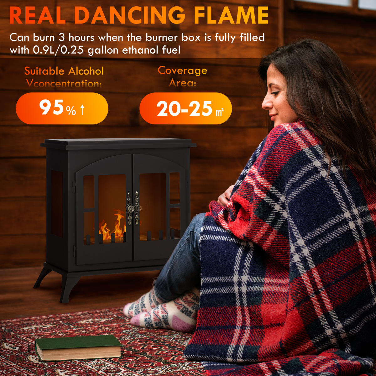 HOMCOM Freestanding Bioethanol Fireplace Stove with 0.9L Tank – No Chimney Needed, Black