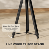 HOMCOM Industrial Wooden Tripod Spotlight Floor Lamp with Adjustable Height & Head – Living Room, Black