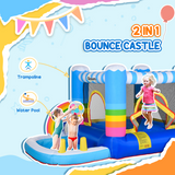 Kids Inflatable Bouncy Castle with Pool, Trampoline, Safety Net & Blower – Outdoor Rainbow Play for Ages 3-8