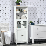 HOMCOM Kitchen Cupboard Storage Cabinet with Glass Doors & Adjustable Shelves – Pantry & Display Unit, White