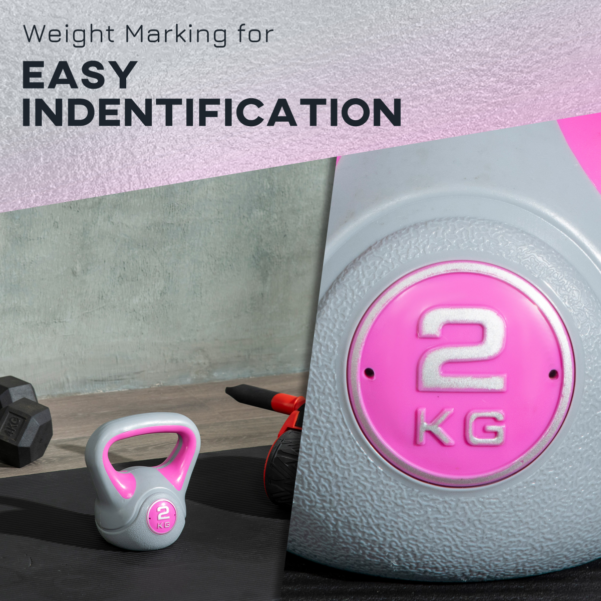SPORTNOW 2kg Kettlebell with Wide Handle & Flat Base – Home Gym Strength Training Weight, Pink and Grey