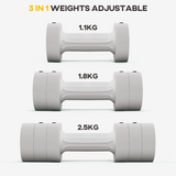Adjustable Dumbbells Set, 2 x 2.5kg with Fast-Adjust Weight Plates – Compact Home Gym Hand Weights, White