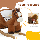 AIYAPLAY Kids Rocking Horse with Neighing Sounds, Safety Belt and Footrest – Toddler Ride On, Brown