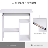 HOMCOM Compact Computer Desk with Slide-Out Keyboard Tray and Two Shelves – Melamine Home Office Desk, White