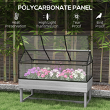 Outsunny Raised Garden Bed with Polycarbonate Greenhouse Cover & Two Flip-Up Vents – Steel & Fir Wood, Grey