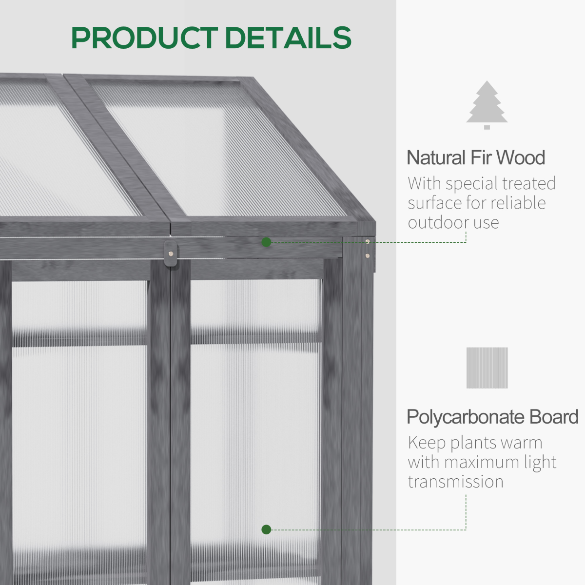 Outsunny Wooden Cold Frame Greenhouse with 3 Slatted Shelves & Double Doors – Grow House, Grey
