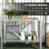 Outsunny 2-Tier Plant Stand with Cut-Out Shelves – Galvanised Steel Display Rack for Patio & Balcony