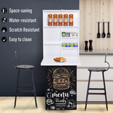 HOMCOM Wall-Mounted Folding Drop-Leaf Table with Chalkboard Surface & Storage Shelf – White