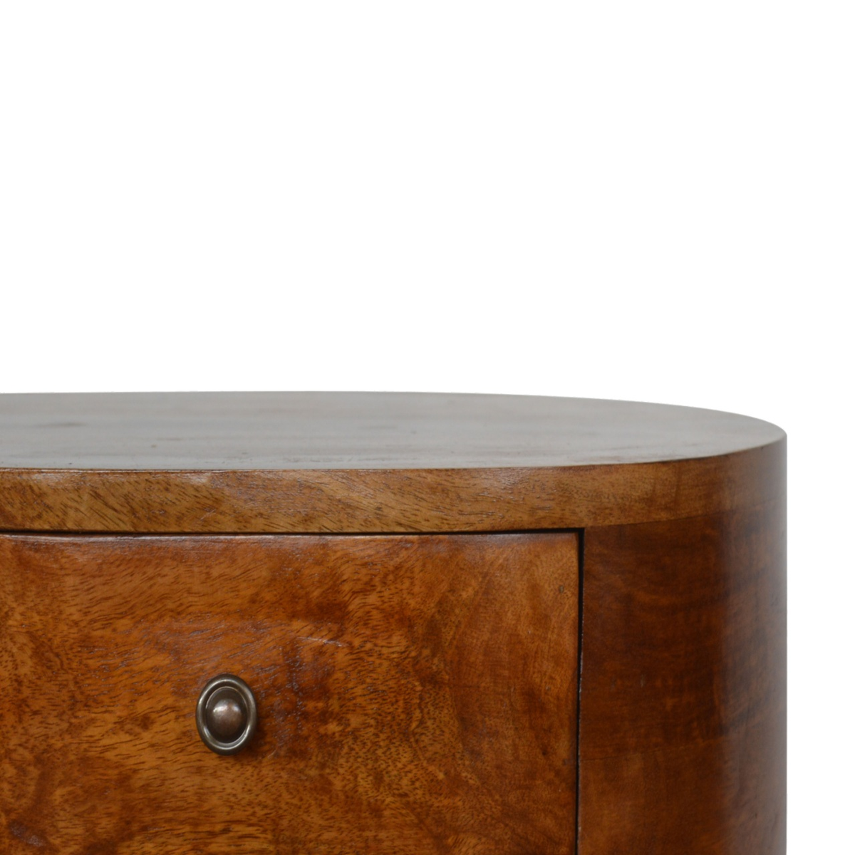 Artisan Furniture Chestnut Rounded Bedside Table with 2 Mini Drawers – Solid Mango Wood, Dark Brown