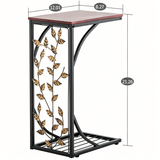 Leaf Pattern Iron Side Table with MDF Top – Compact Coffee & End Table for Small Spaces, Brown & Gold