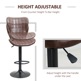 HOMCOM Adjustable Swivel PU Leather Bar Chairs with Backrest & Footrest – Set of 2, Brown
