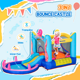 Outsunny Bouncy Castle with Slide, Water Pool, Trampoline & 5 Sprayers – Kids Garden Inflatable with Blower
