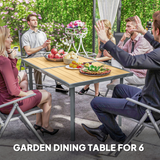 Outsunny Garden Table for 6 with Wood-Effect Galvanised Steel Top & 5cm Umbrella Hole – Outdoor Dining, Grey