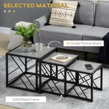 HOMCOM Set of 3 Square Nesting Coffee Tables with Metal Frame – Space-Saving Side Tables, Grey