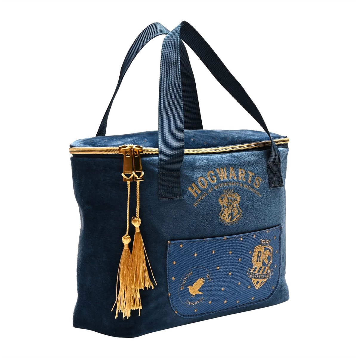 Warner Bros Harry Potter Alumni Lunch Bag with Embroidered Ravenclaw Crest – Blue Velvet, Gold Zip
