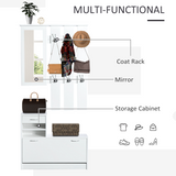 HOMCOM 3-in-1 Entryway Organiser with Mirror, Hooks & Shoe Storage Drawers – Hallway Unit