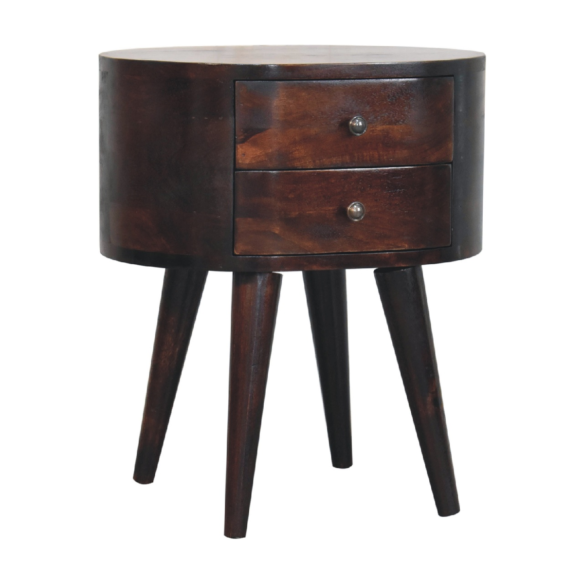 Artisan Furniture Solid Wood Rounded Bedside Table with 2 Mini Drawers – Light Walnut Finish, Brown
