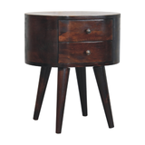 Artisan Furniture Solid Wood Rounded Bedside Table with 2 Mini Drawers – Light Walnut Finish, Brown