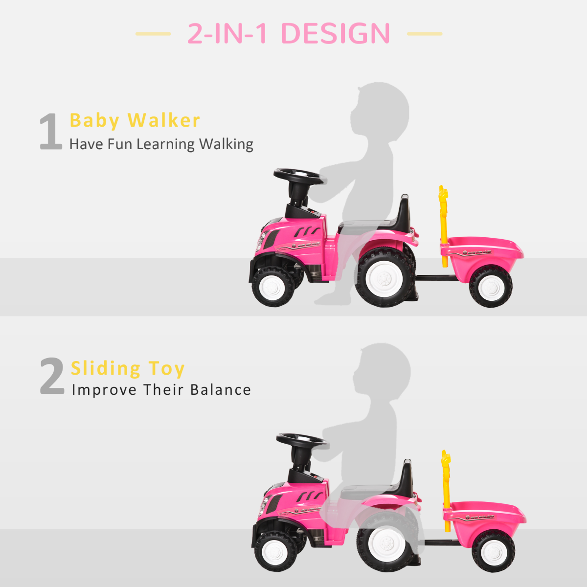 HOMCOM Kids Sliding Ride-On Car with Horn and Under-Seat Storage – No Power, Indoor & Outdoor, Ages 12-36 Months, Pink