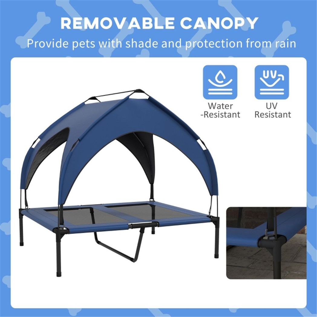 Elevated Pet Bed with Water-Resistant UV Canopy, Breathable Mesh & Travel Bag – Large Dogs, Dark Blue