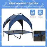 Elevated Pet Bed with Water-Resistant UV Canopy, Breathable Mesh & Travel Bag – Large Dogs, Dark Blue