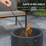 Outsunny 38cm Smokeless Wood-Burning Fire Pit with Lid and Poker – Portable Metal Patio Firepit, Grey